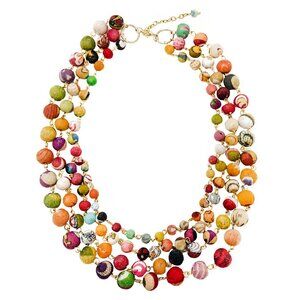 Fair Trade NWT Linked Beads 4 Strands Necklace Handmade Upcycled Kantha Fabric